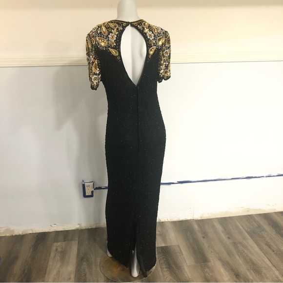 Vintage 80s Laurence Kazar Beaded Maxi Dress 8 - Picture 9 of 11